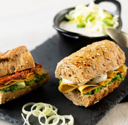 Spring multigrain sandwich with broccoli sauce